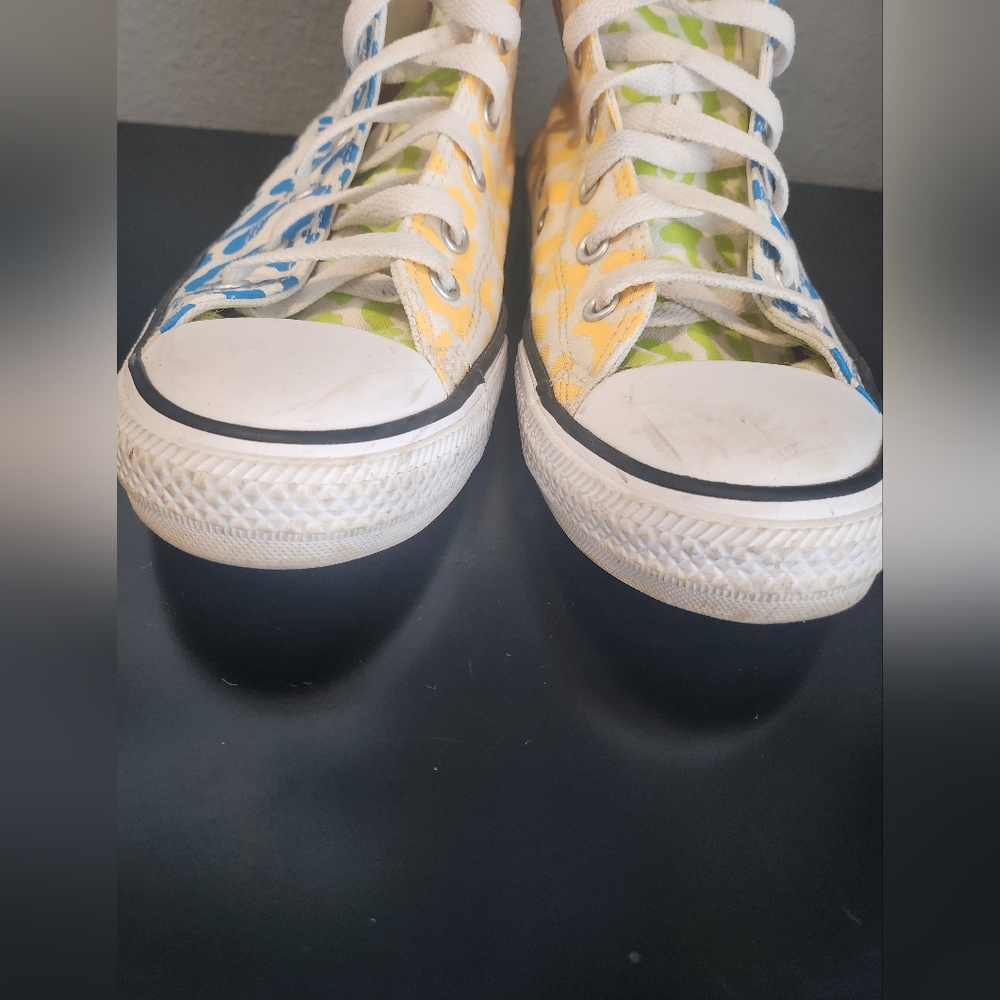 Converse Multi Bright Colored High-Top Sneakers Canvas Cheetah Print Color Block - Picture 6 of 13